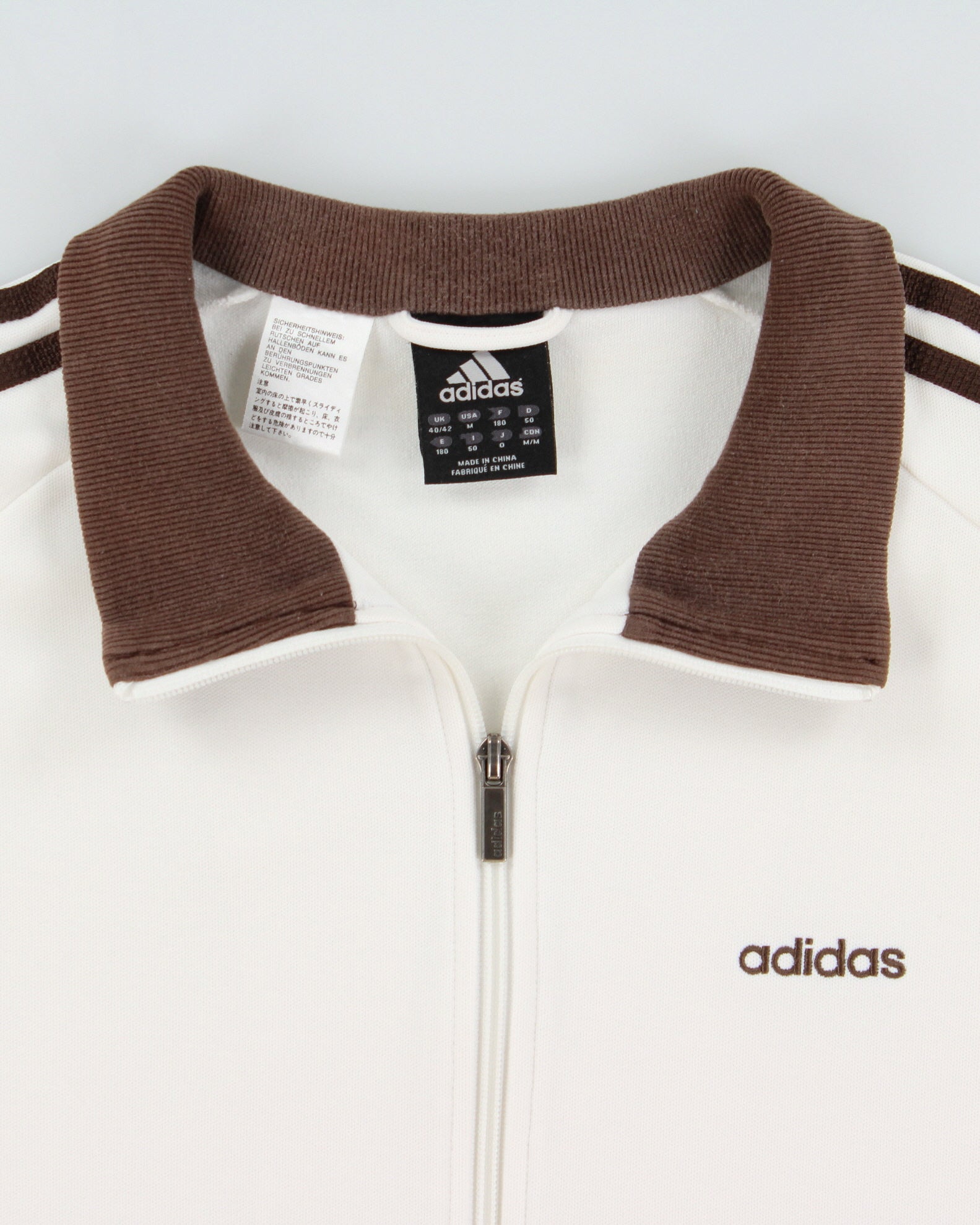 Vintage '05 Y2K Adidas Brown 3-Stripe Embroidered Heavyweight Funnel-Neck Track Jacket - L