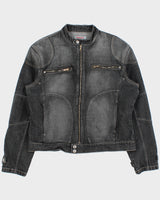 Vintage Y2K 00s Redsquad Stone Wash Denim Contrast Stitch Cafe Racer Moto Jacket - XL