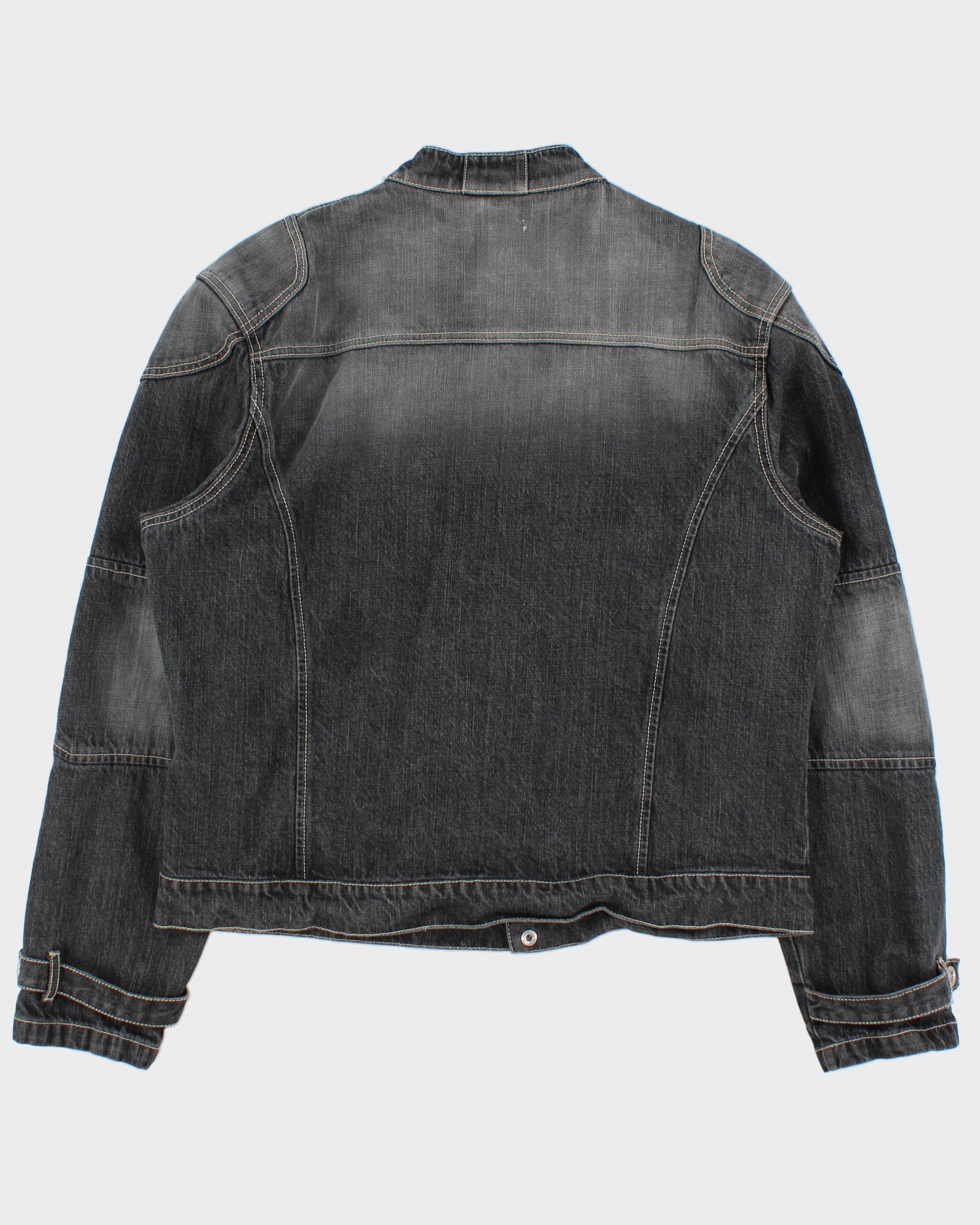 Vintage Y2K 00s Redsquad Stone Wash Denim Contrast Stitch Cafe Racer Moto Jacket - XL