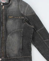Vintage Y2K 00s Redsquad Stone Wash Denim Contrast Stitch Cafe Racer Moto Jacket - XL