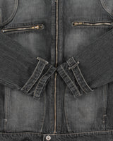 Vintage Y2K 00s Redsquad Stone Wash Denim Contrast Stitch Cafe Racer Moto Jacket - XL