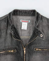 Vintage Y2K 00s Redsquad Stone Wash Denim Contrast Stitch Cafe Racer Moto Jacket - XL