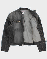 Vintage Y2K 00s Redsquad Stone Wash Denim Contrast Stitch Cafe Racer Moto Jacket - XL