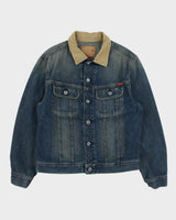 Vintage Y2K 00s Guess Jeans Canvas Collar Distressed Denim Trucker Jacket - M