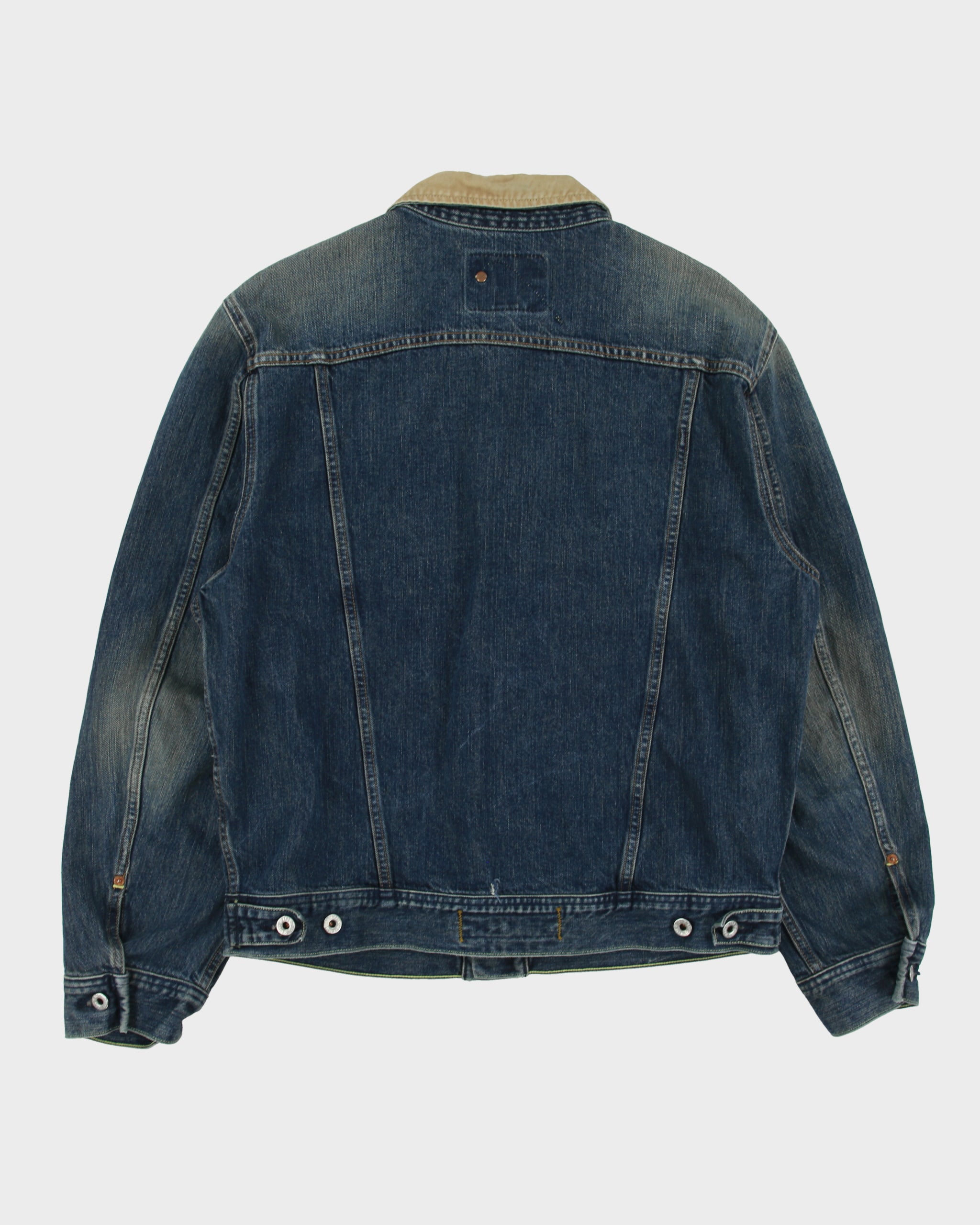 Vintage Y2K 00s Guess Jeans Canvas Collar Distressed Denim Trucker Jacket - M