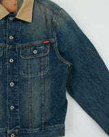 Vintage Y2K 00s Guess Jeans Canvas Collar Distressed Denim Trucker Jacket - M