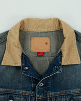 Vintage Y2K 00s Guess Jeans Canvas Collar Distressed Denim Trucker Jacket - M