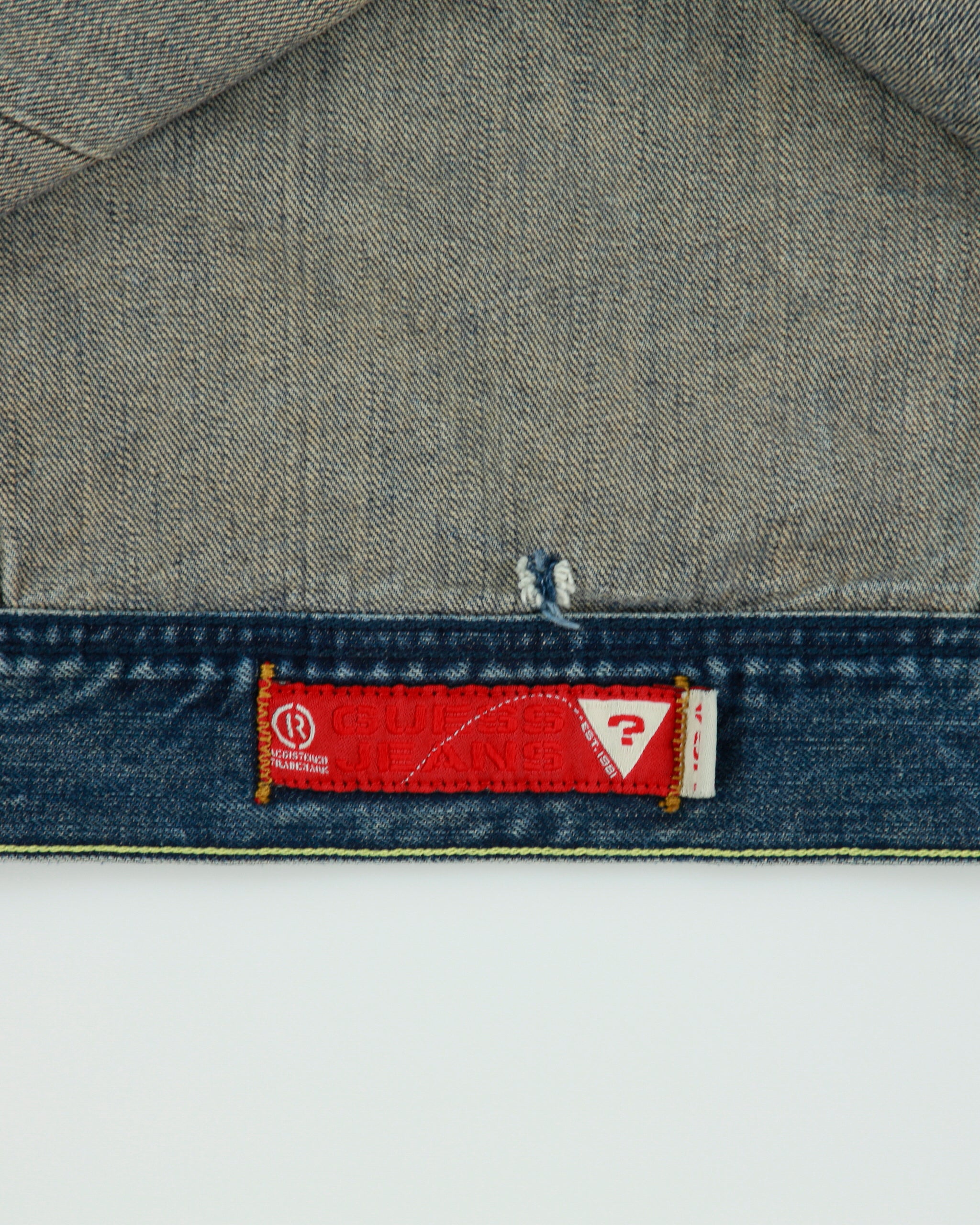 Vintage Y2K 00s Guess Jeans Canvas Collar Distressed Denim Trucker Jacket - M