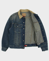 Vintage Y2K 00s Guess Jeans Canvas Collar Distressed Denim Trucker Jacket - M