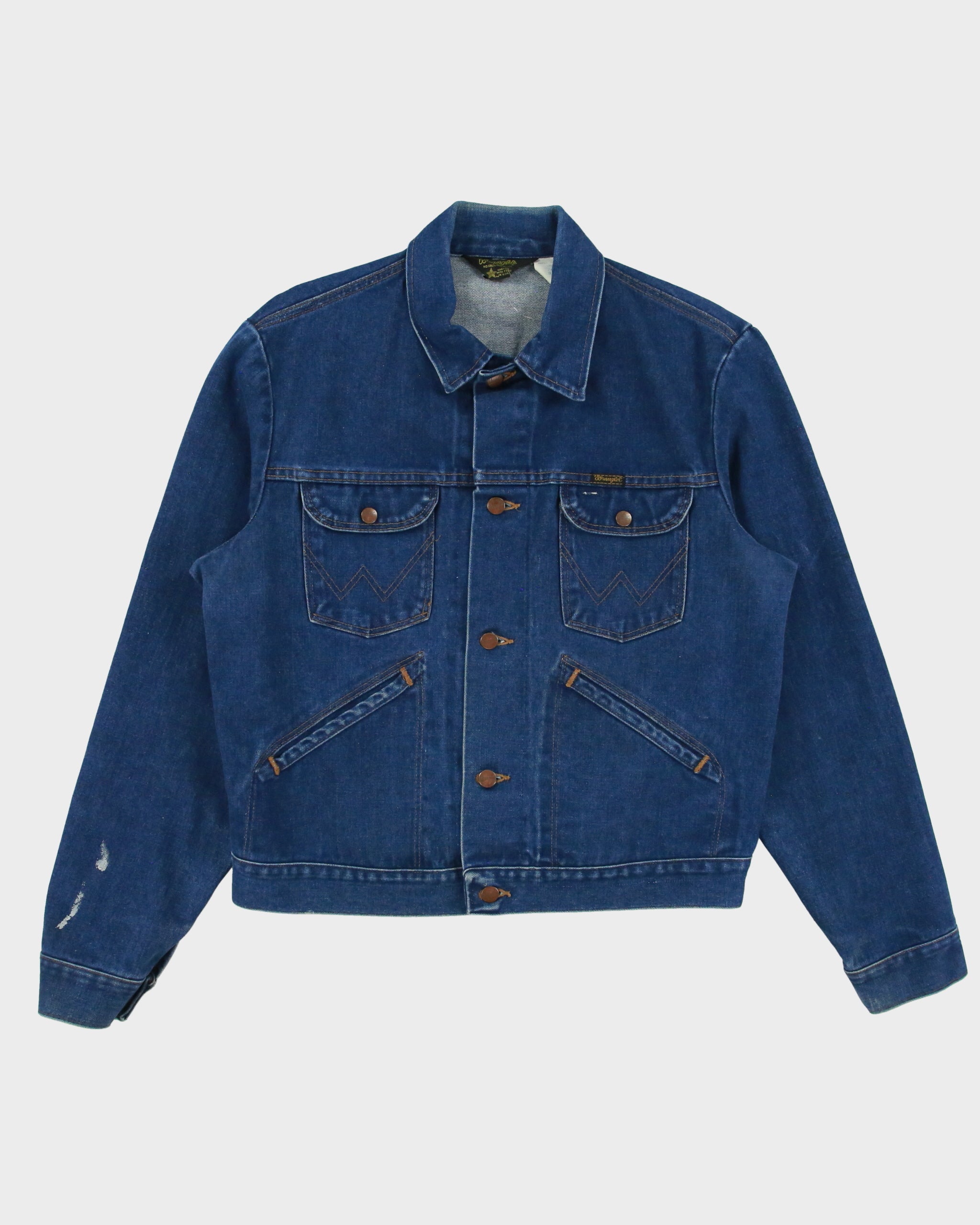 Vintage 1970s Wrangler 'No Fault' 14oz Denim Made In USA Trucker Jacket - XL