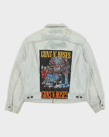 Vintage 1989 Lee Light Wash Denim Guns &amp; Roses Appetite For Destruction Debut Album Patch Distressed Made In Canada Trucker Jacket - XL