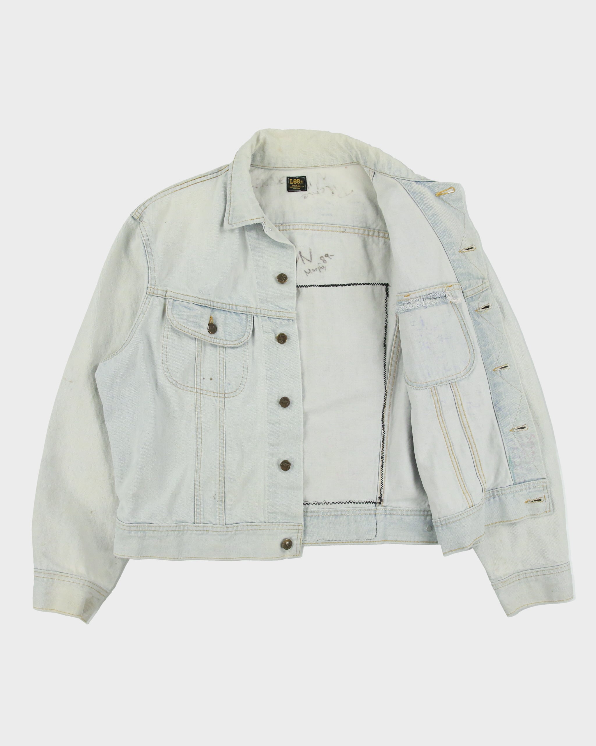 Vintage 1989 Lee Light Wash Denim Guns &amp; Roses Appetite For Destruction Debut Album Patch Distressed Made In Canada Trucker Jacket - XL
