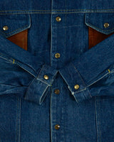 Vintage 1990s U.S Dark Wash Denim Suede Patch Western Trucker Jacket - XL