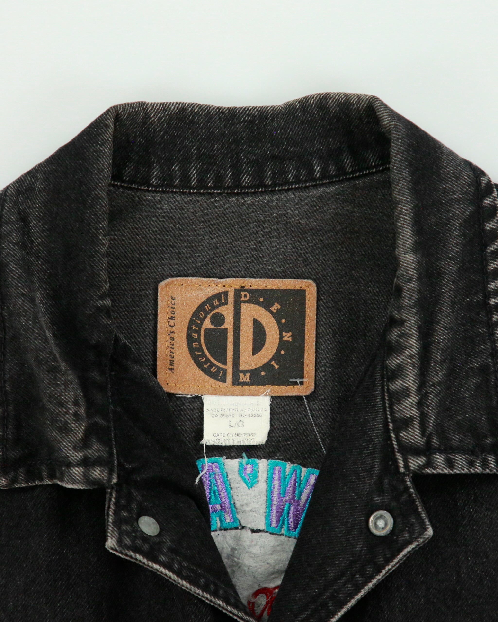 Vintage 1990s ID Denim Embroidered Made In Canada Varsity Bomber Jacket - L