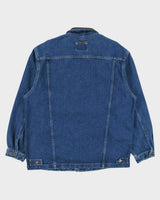 Vintage 1990s ID Wear Dark Wash Denim Leather Collar Chore Jacket - L