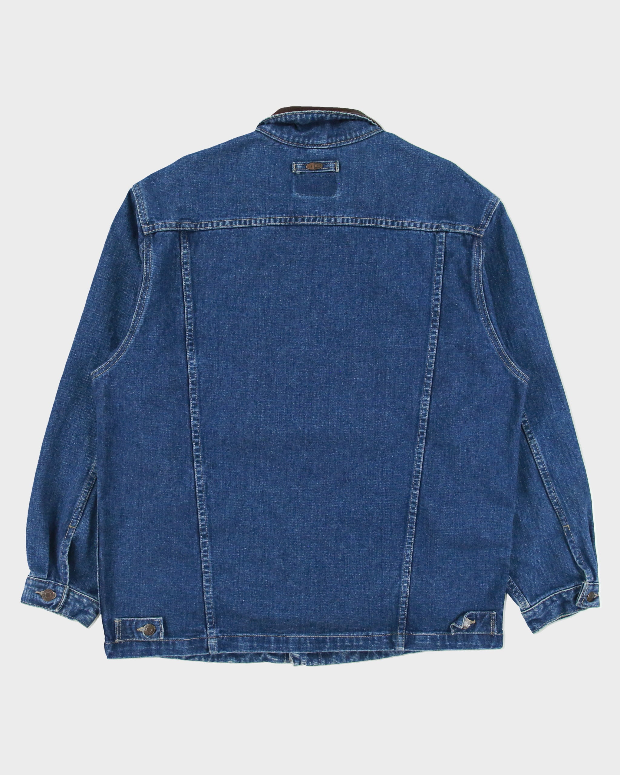 Vintage 1990s ID Wear Dark Wash Denim Leather Collar Chore Jacket - L