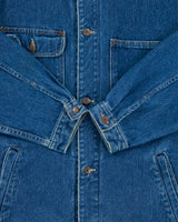 Vintage 1990s ID Wear Dark Wash Denim Leather Collar Chore Jacket - L