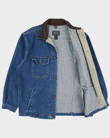 Vintage 1990s ID Wear Dark Wash Denim Leather Collar Chore Jacket - L
