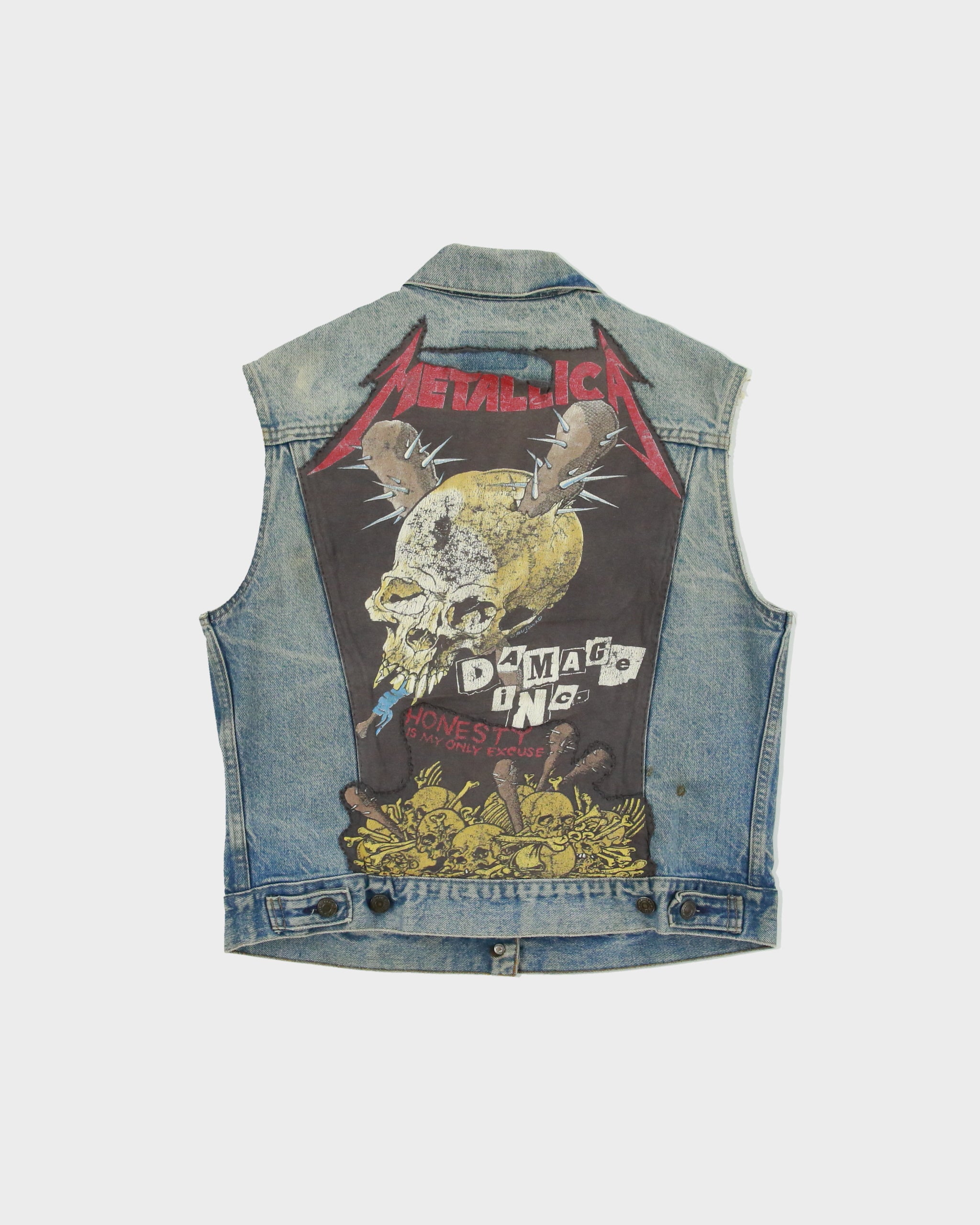 Vintage 1982 Levi's 70505-0217 Orange Tab Made In USA 'Metallica Damage Inc '86' Patch Sleeveless Denim Jacket - M