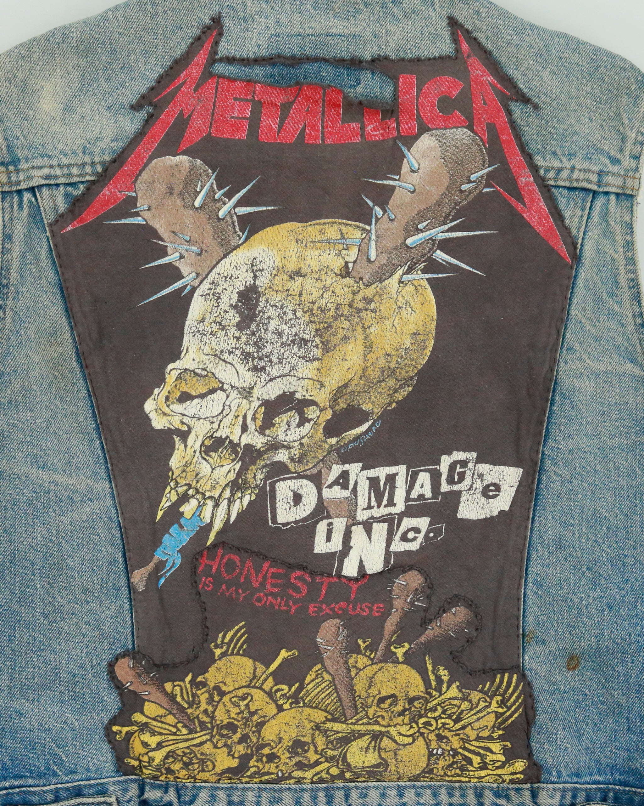 Vintage 1982 Levi's 70505-0217 Orange Tab Made In USA 'Metallica Damage Inc '86' Patch Sleeveless Denim Jacket - M