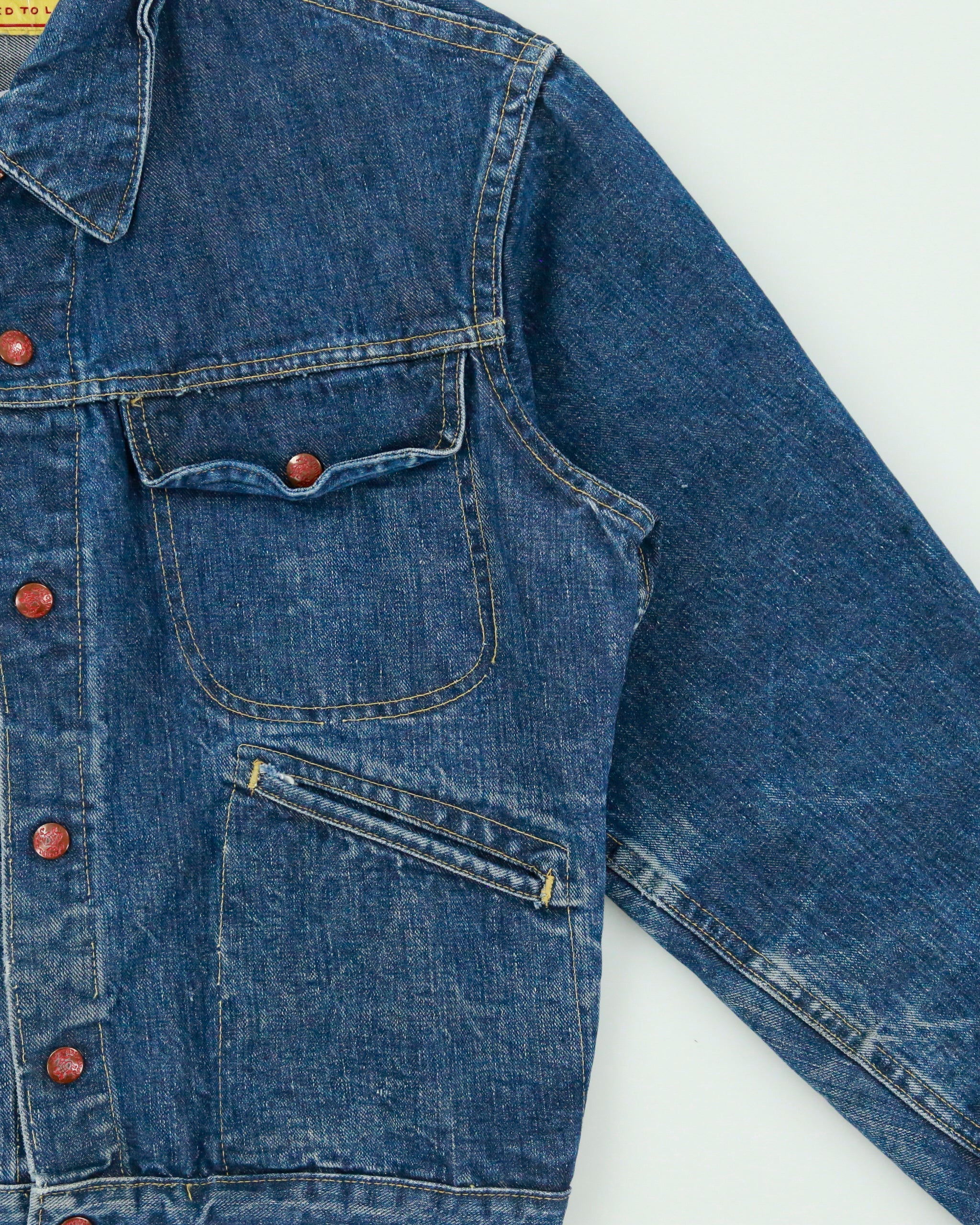 Vintage Pitch Riders Western Riveted Snap Button 124MJ Raw Denim Trucker Jacket - L