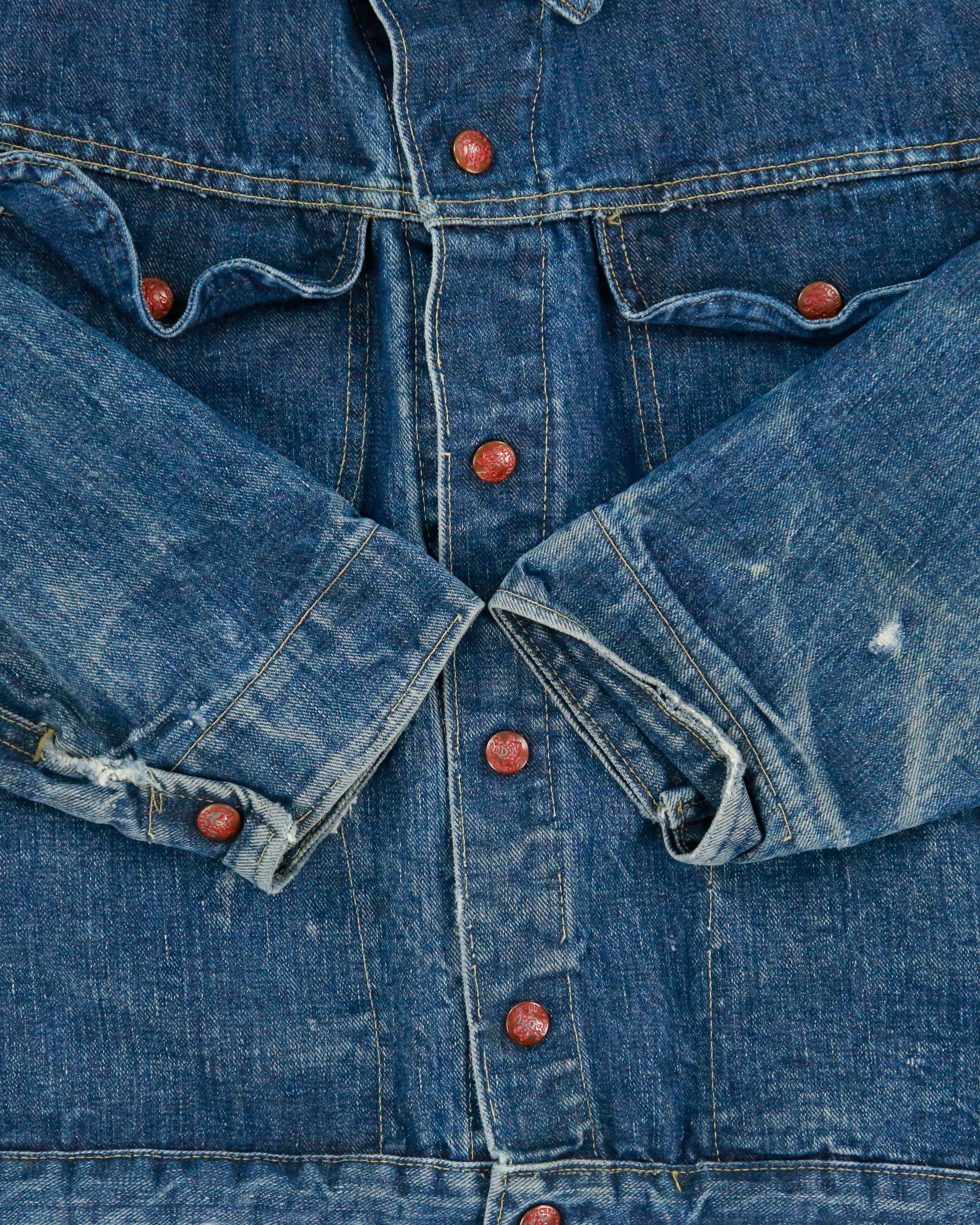 Vintage Pitch Riders Western Riveted Snap Button 124MJ Raw Denim Trucker Jacket - L