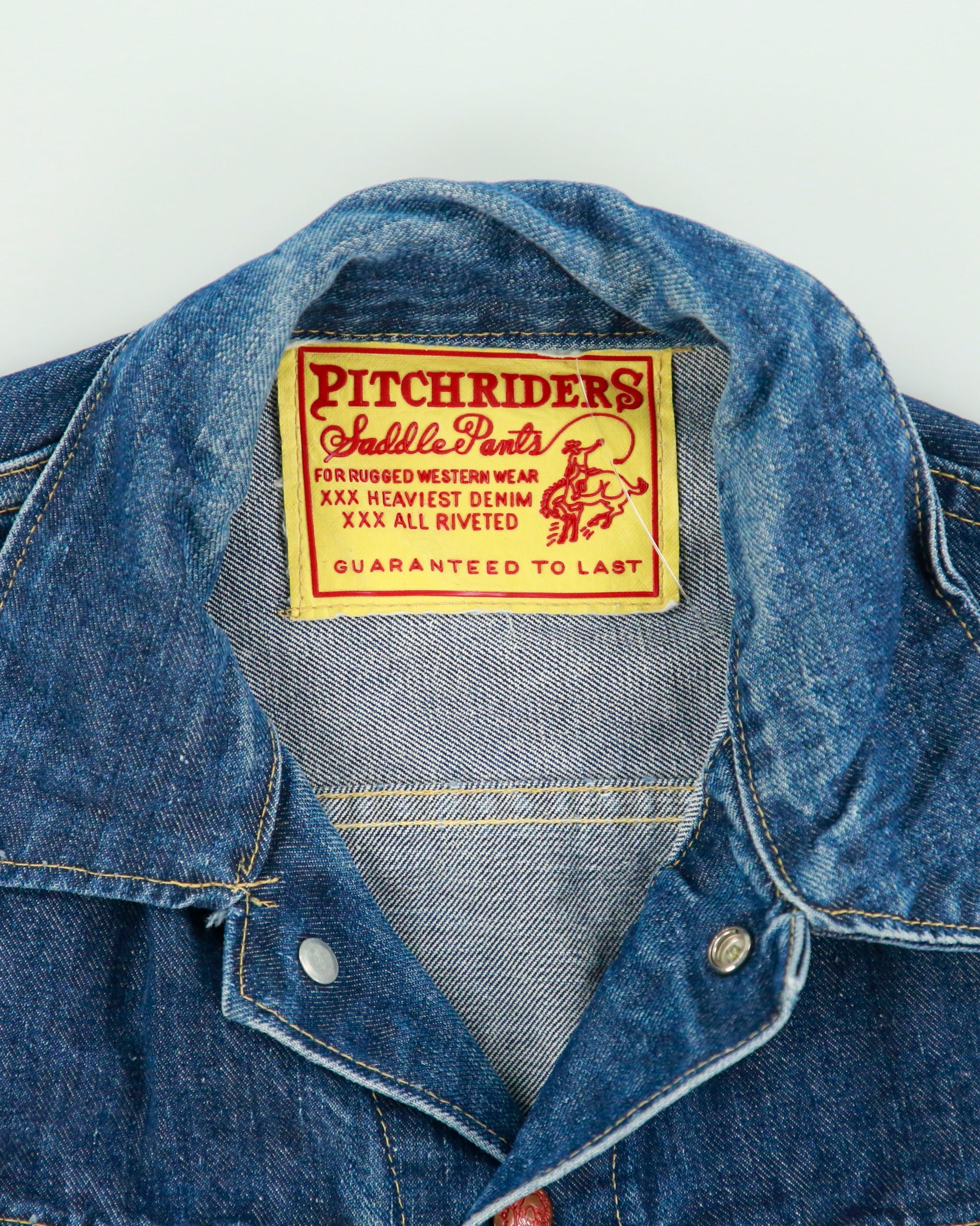Vintage Pitch Riders Western Riveted Snap Button 124MJ Raw Denim Trucker Jacket - L