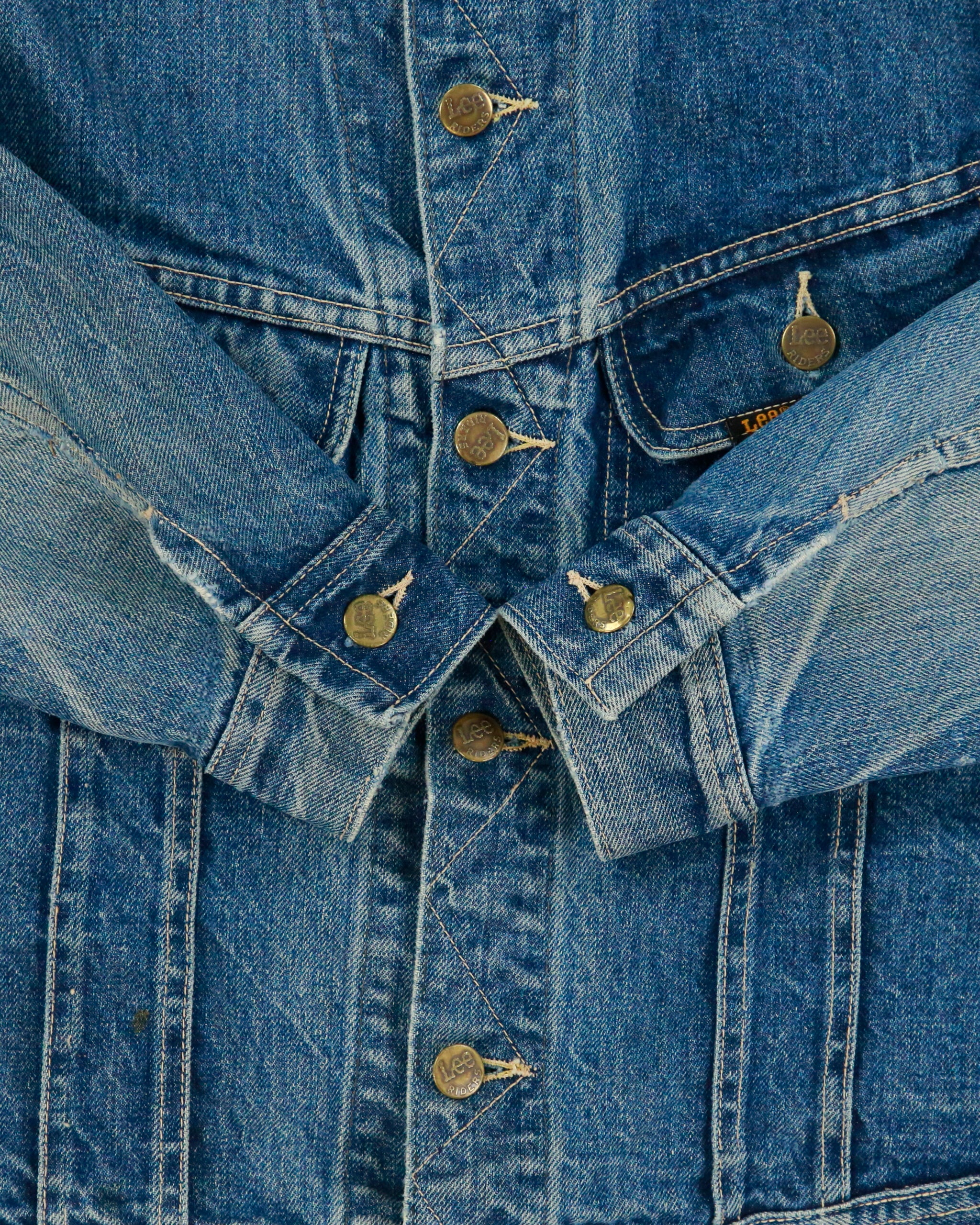 Vintage 1970s Lee Riders Made In USA Stone Wash Denim Trucker Jacket - S