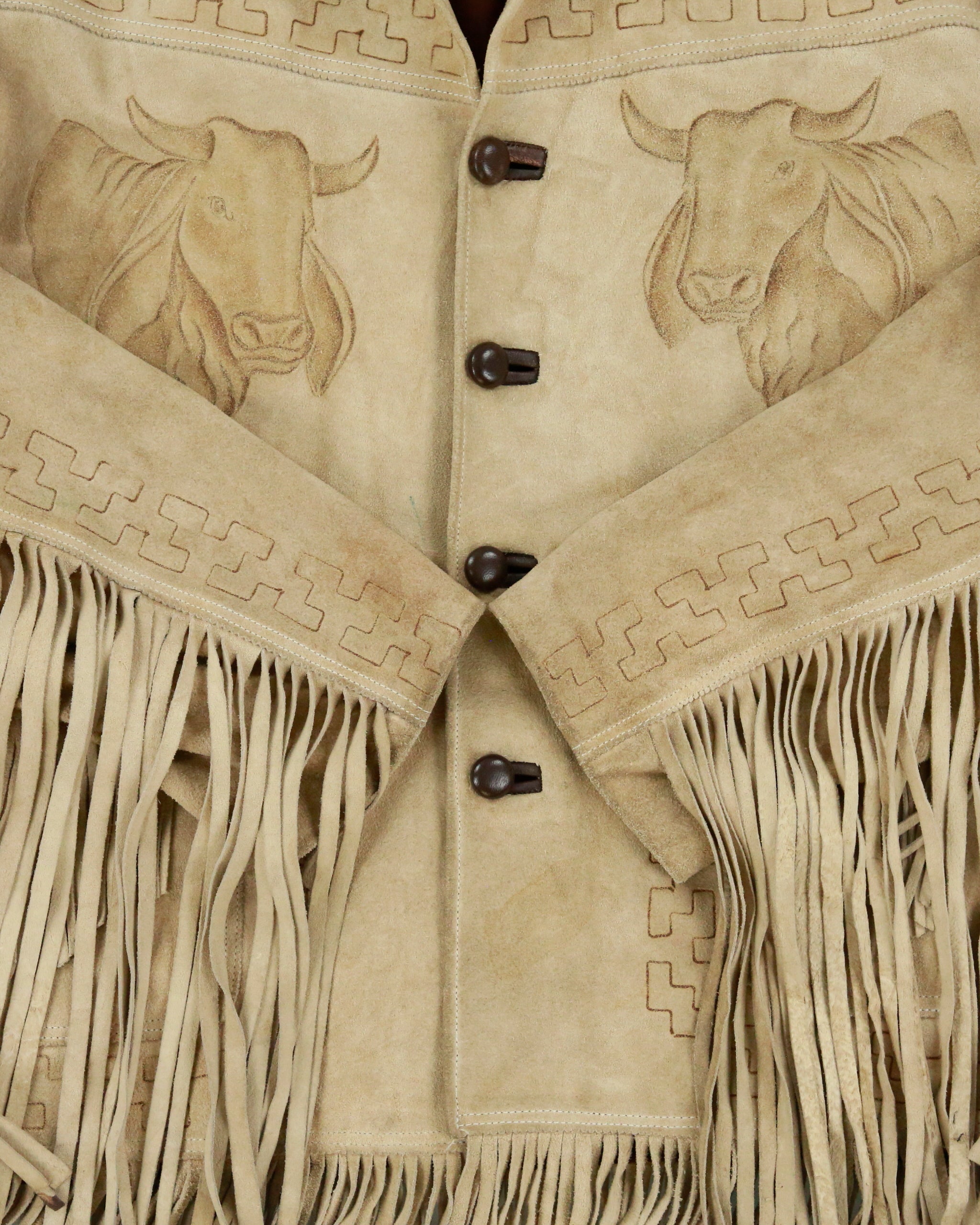 Vintage 1970s El Canelo Tan Suede Western Fringe Bull Riding Made In Mexico Cowboy Jacket - L