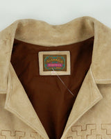Vintage 1970s El Canelo Tan Suede Western Fringe Bull Riding Made In Mexico Cowboy Jacket - L
