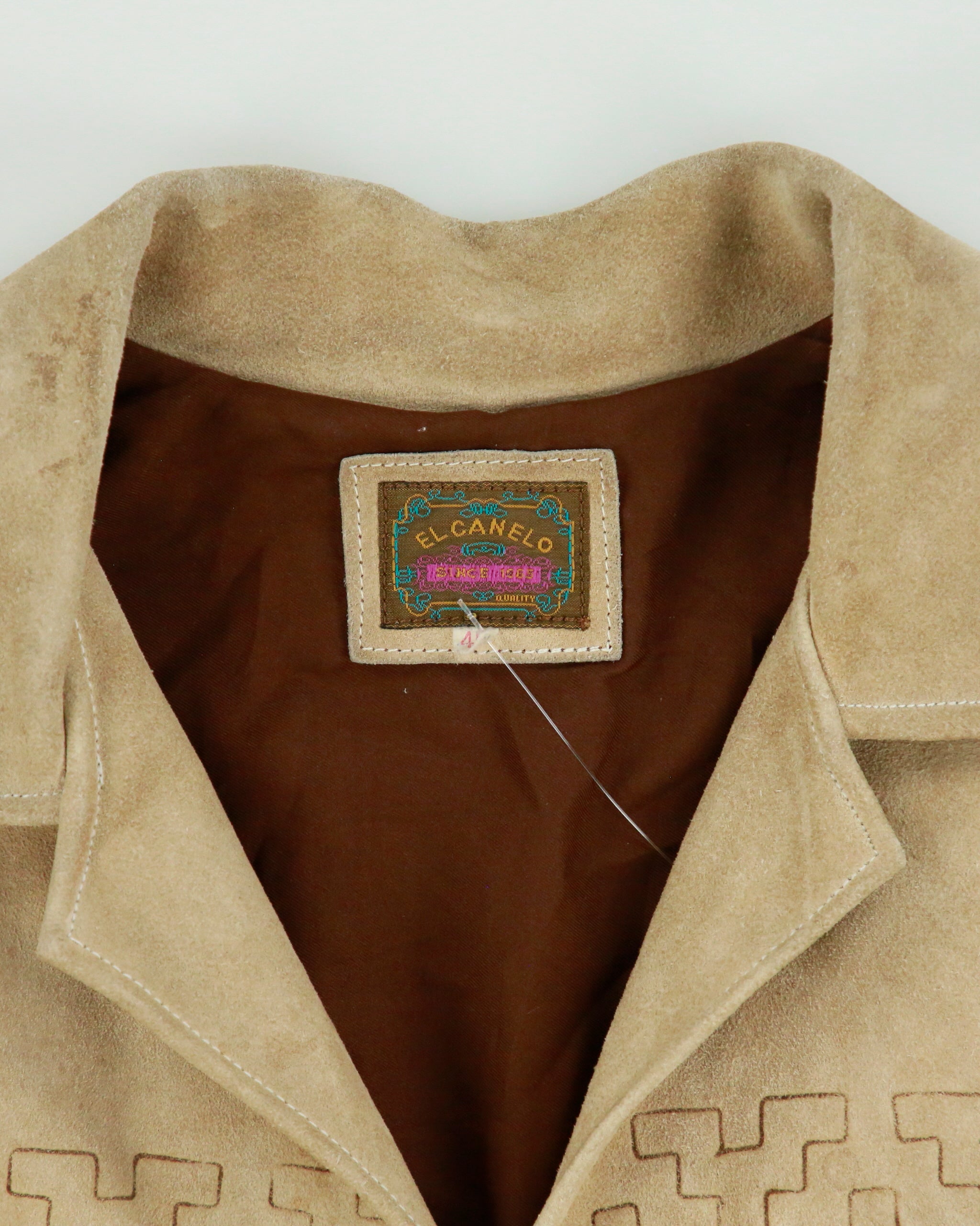 Vintage 1970s El Canelo Tan Suede Western Fringe Bull Riding Made In Mexico Cowboy Jacket - L