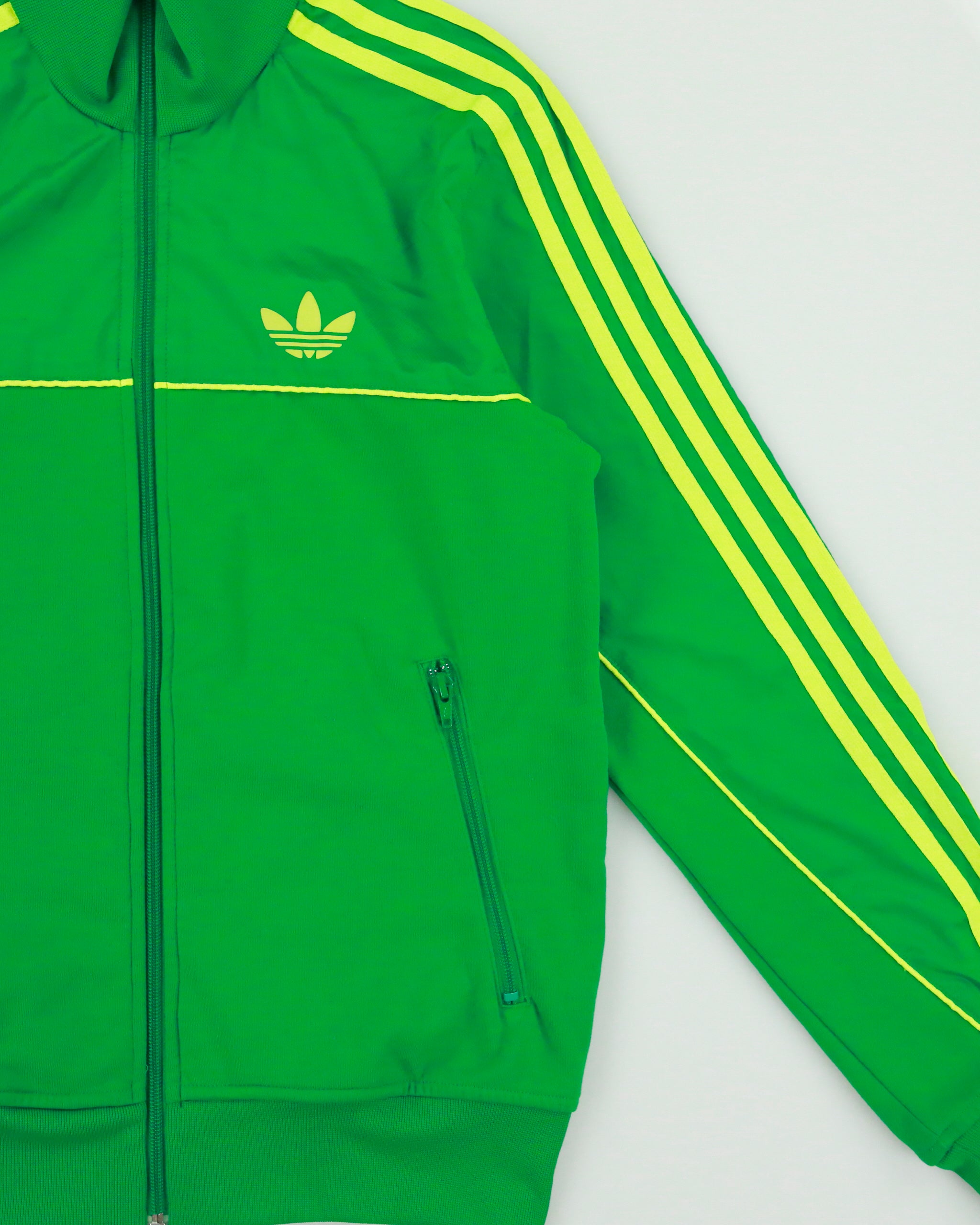 Vintage Adidas Originals Volt Green 3-Stripe Funnel Neck Track Jacket - S