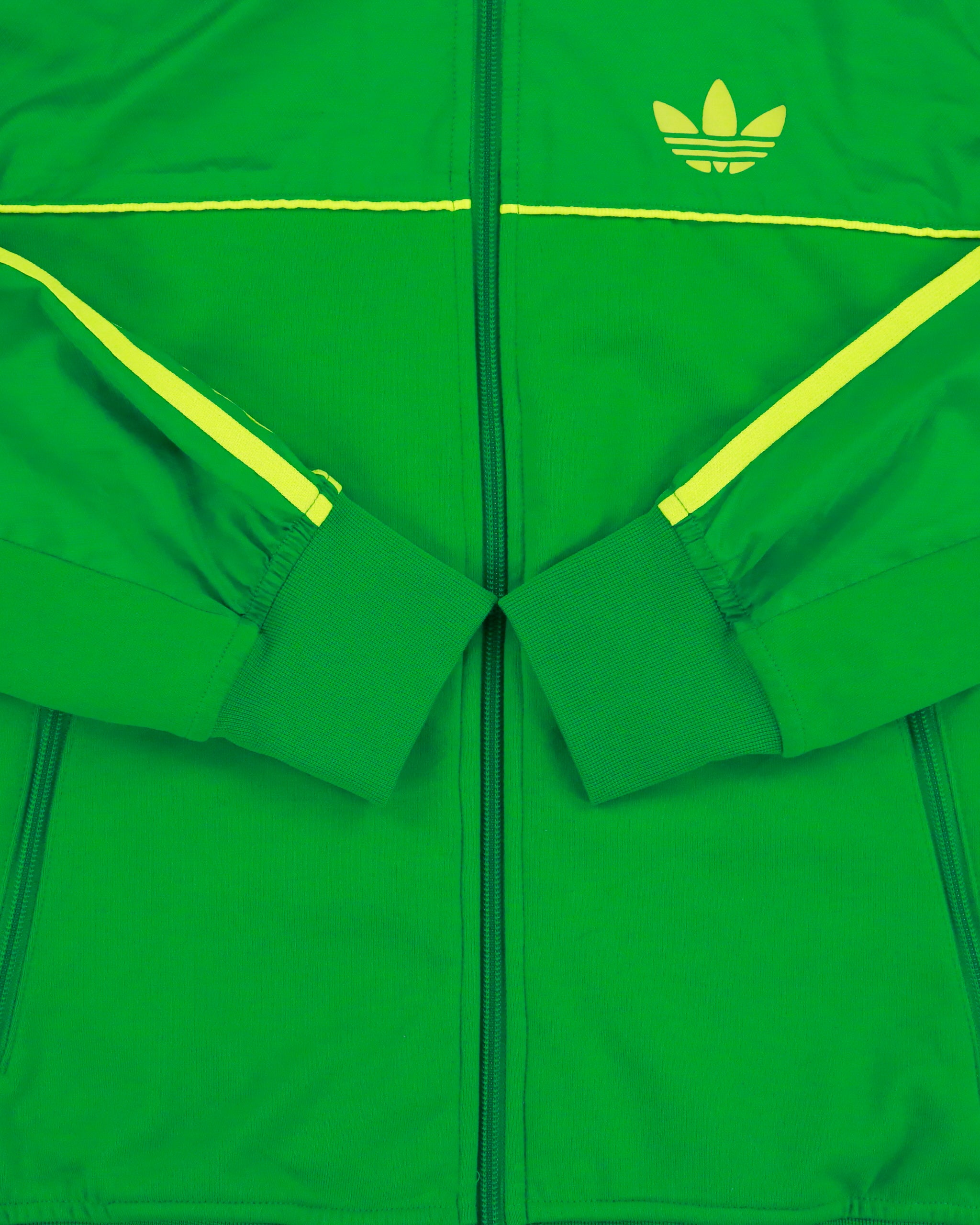 Vintage Adidas Originals Volt Green 3-Stripe Funnel Neck Track Jacket - S