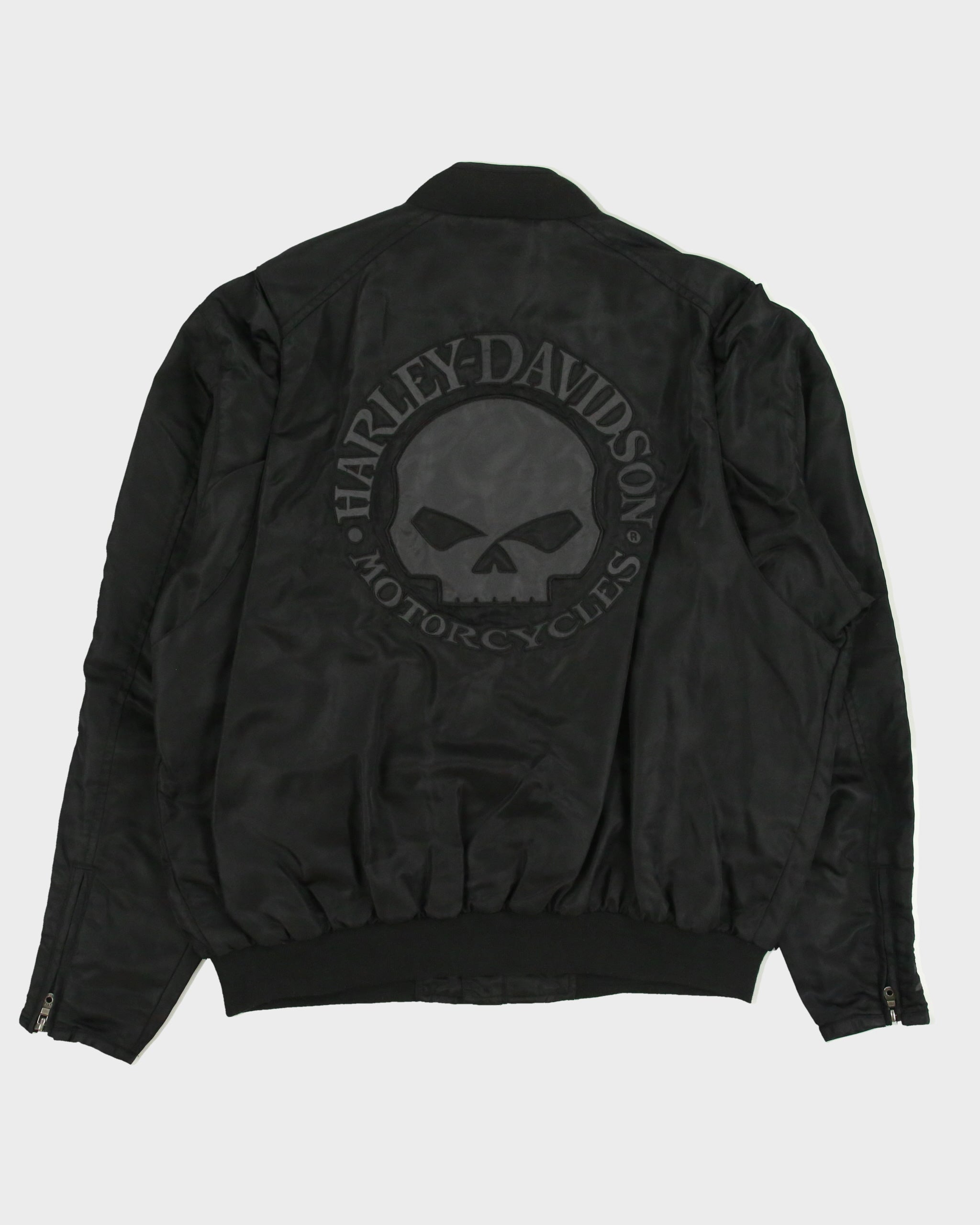 Vintage Y2K 00s Harley Davidson Skull Embroidered Satin Bomber Biker Jacket - XL
