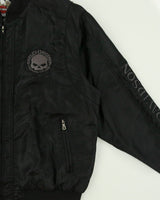 Vintage Y2K 00s Harley Davidson Skull Embroidered Satin Bomber Biker Jacket - XL