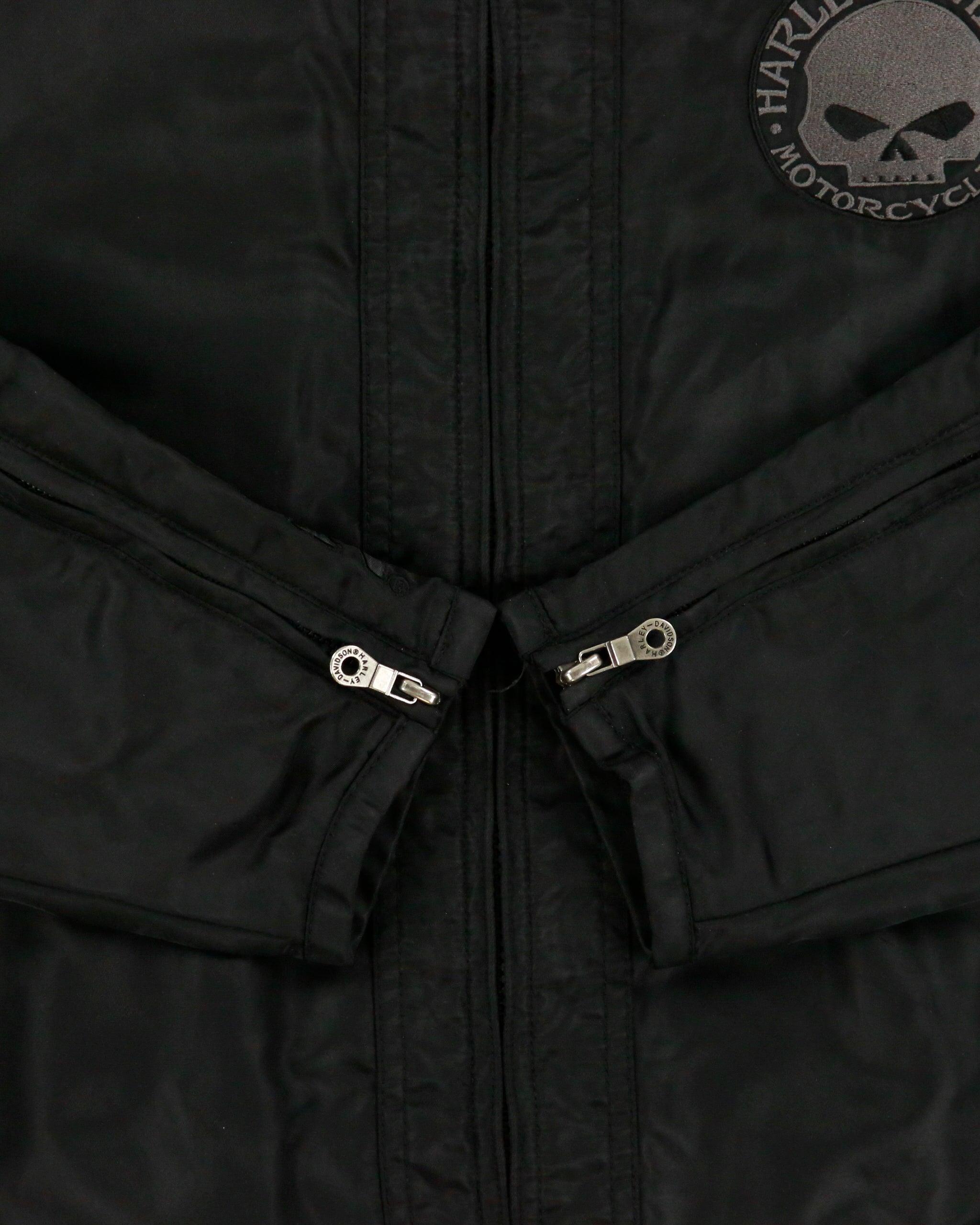 Vintage Y2K 00s Harley Davidson Skull Embroidered Satin Bomber Biker Jacket - XL