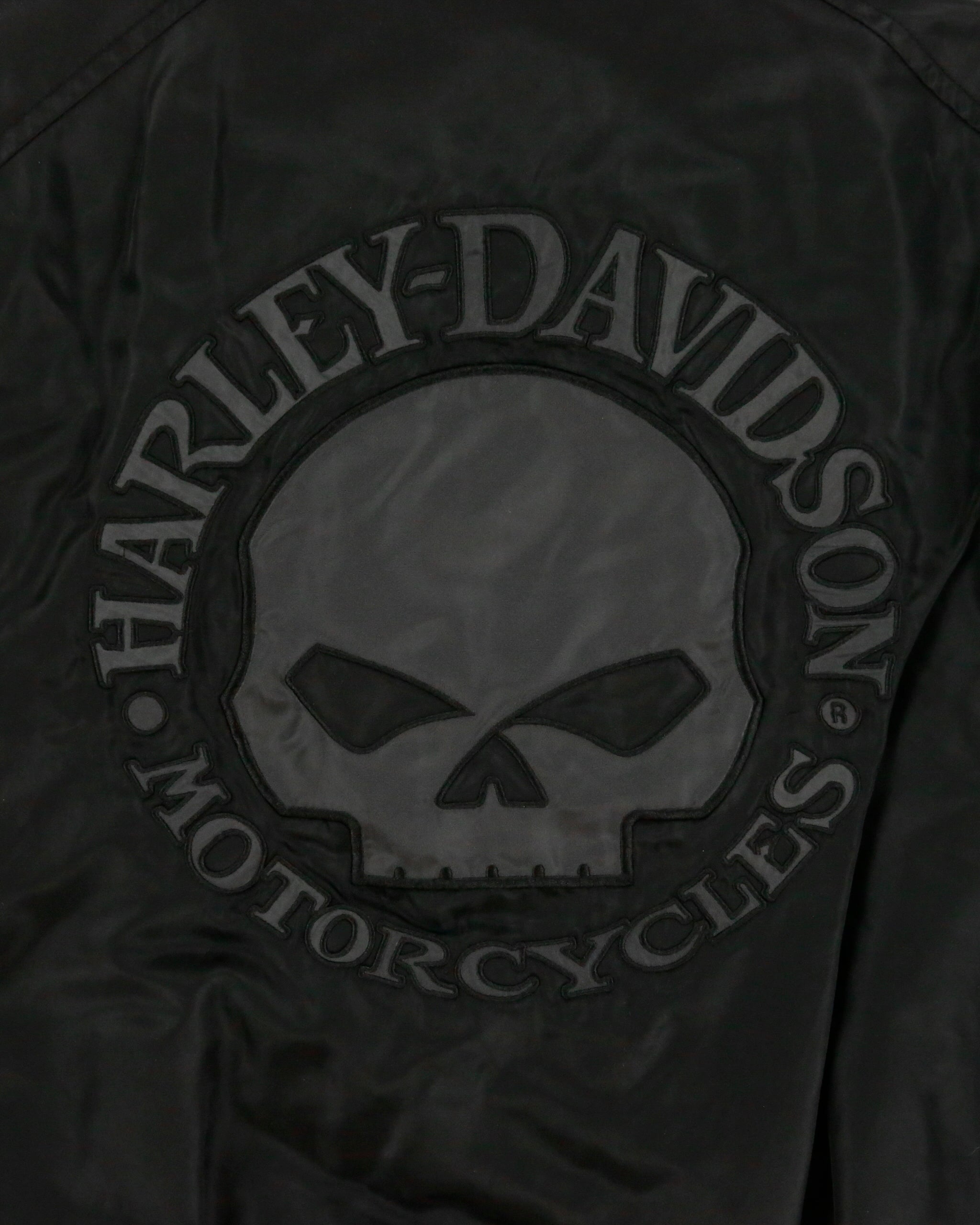 Vintage Y2K 00s Harley Davidson Skull Embroidered Satin Bomber Biker Jacket - XL