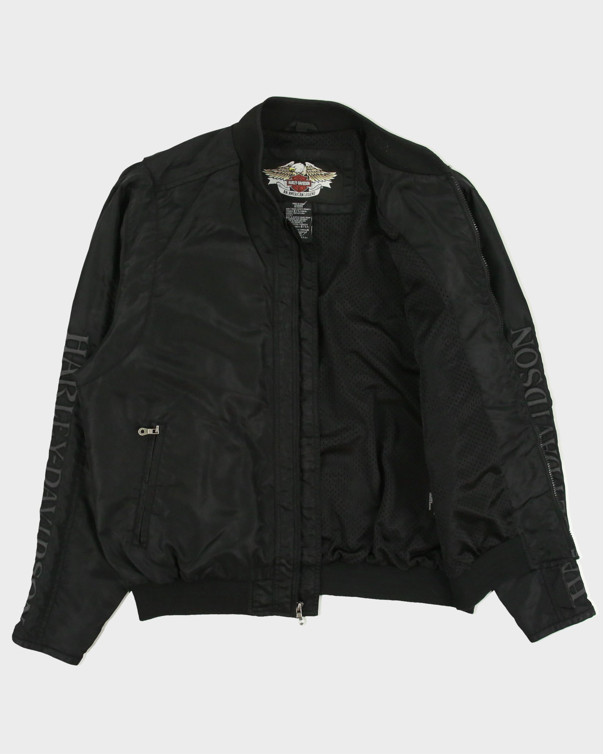 Vintage Y2K 00s Harley Davidson Skull Embroidered Satin Bomber Biker Jacket - XL
