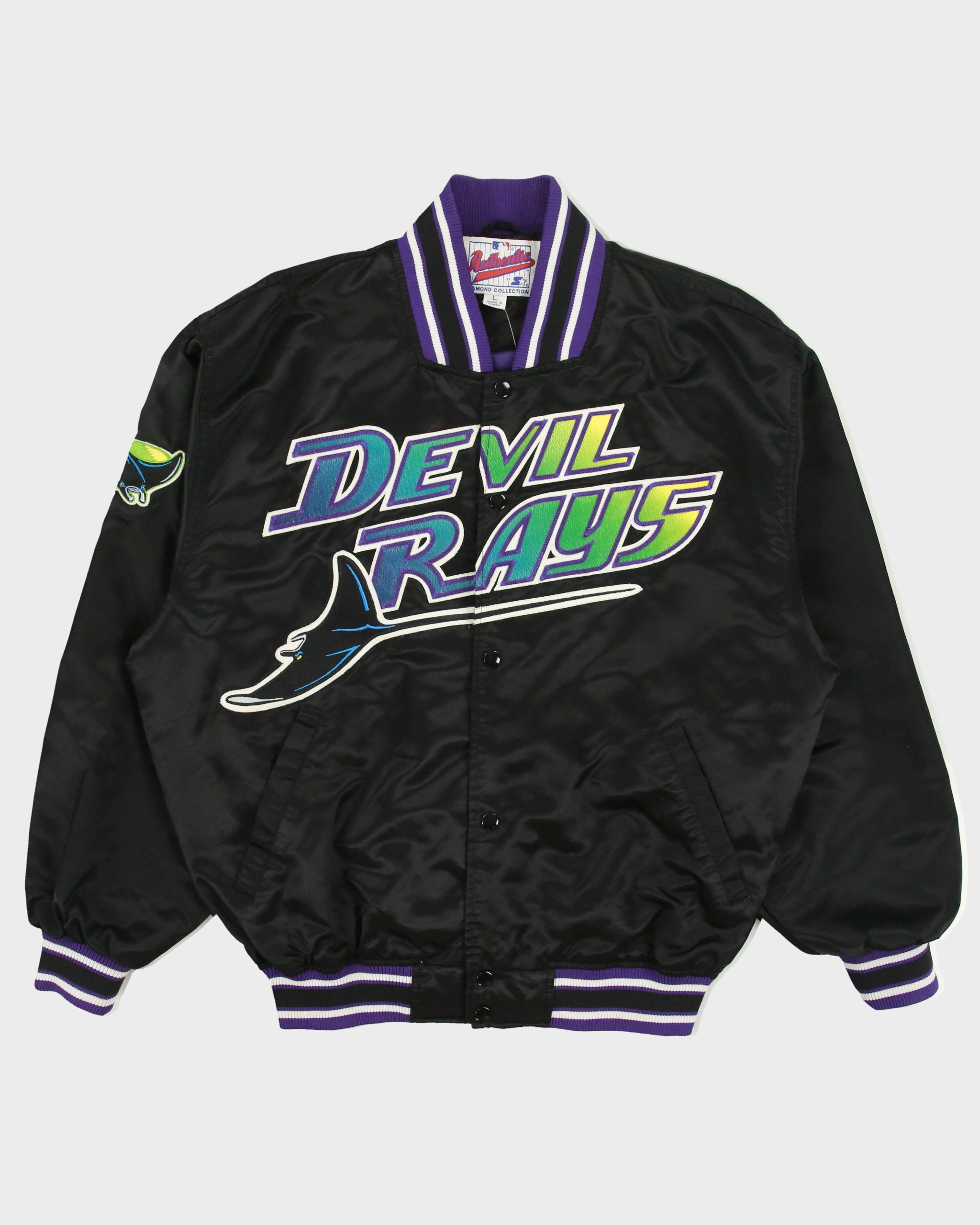 Vintage 1990s Starter Diamond Collection Tampa Bay Devil Rays MLB Satin Bomber Jacket - L