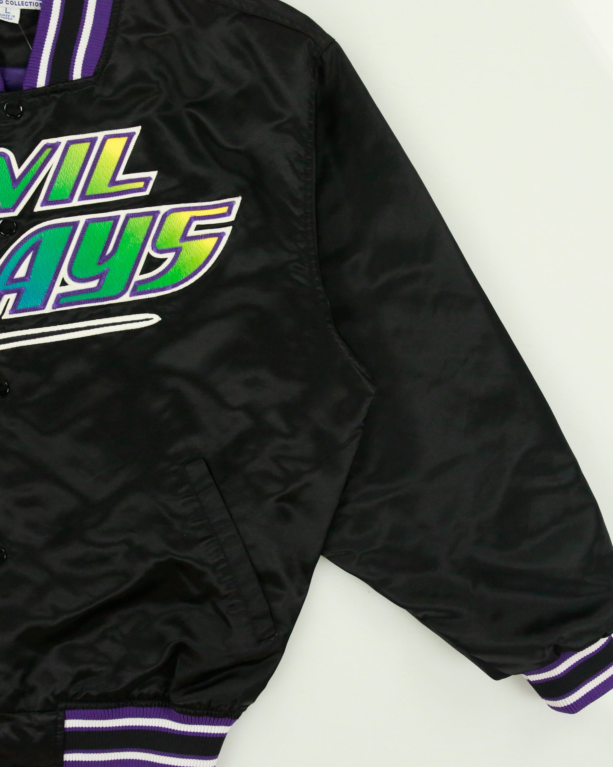 Vintage 1990s Starter Diamond Collection Tampa Bay Devil Rays MLB Satin Bomber Jacket - L