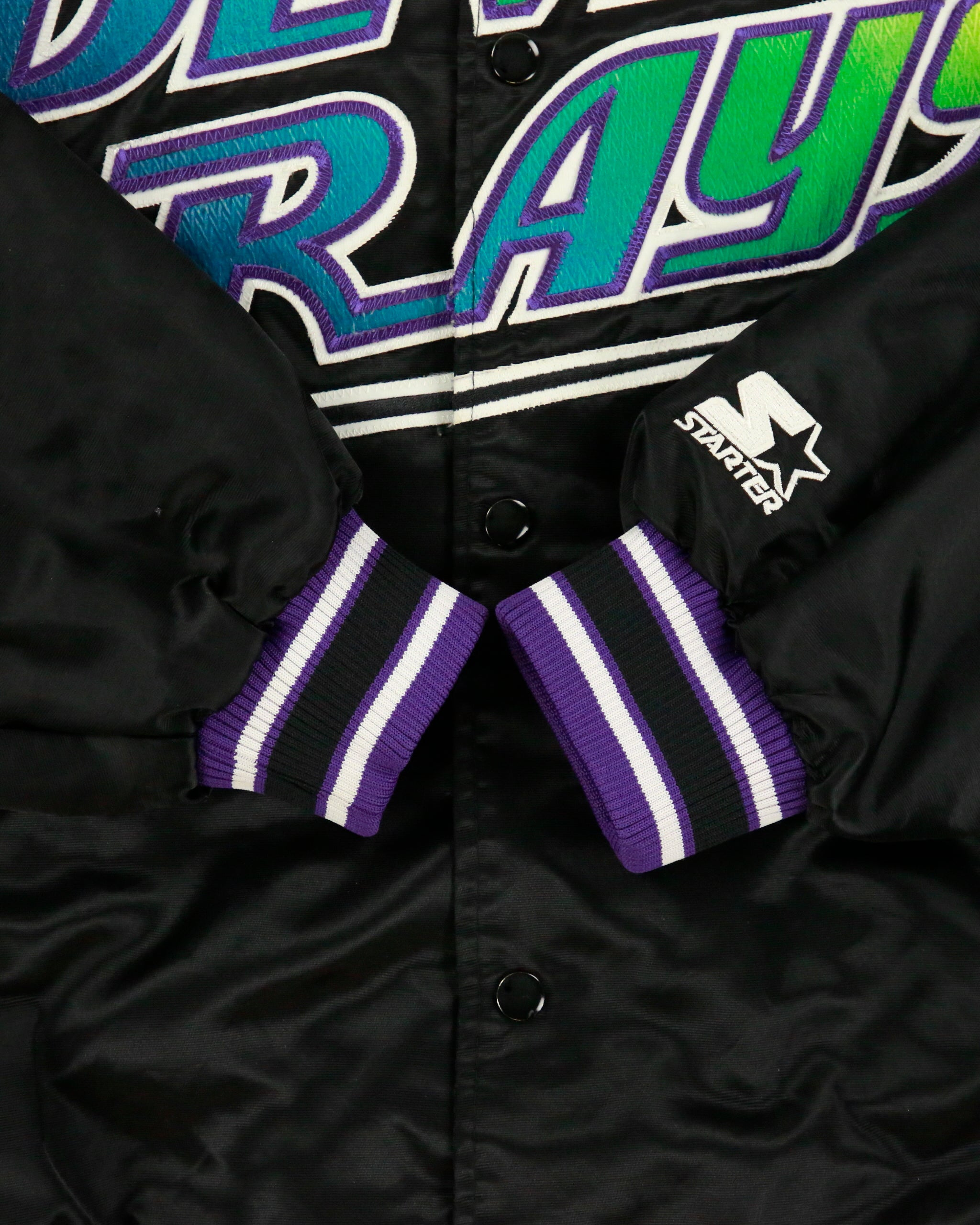 Vintage 1990s Starter Diamond Collection Tampa Bay Devil Rays MLB Satin Bomber Jacket - L