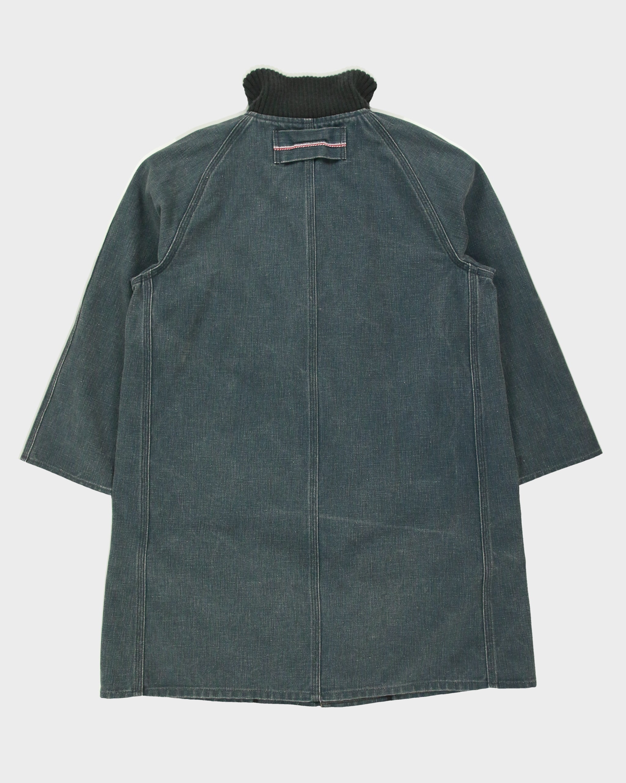 Vintage 1990s BLUE BLUE Japan By Seilin &amp; Co. Indigo Denim Ribbed Collar Mac Jacket - M