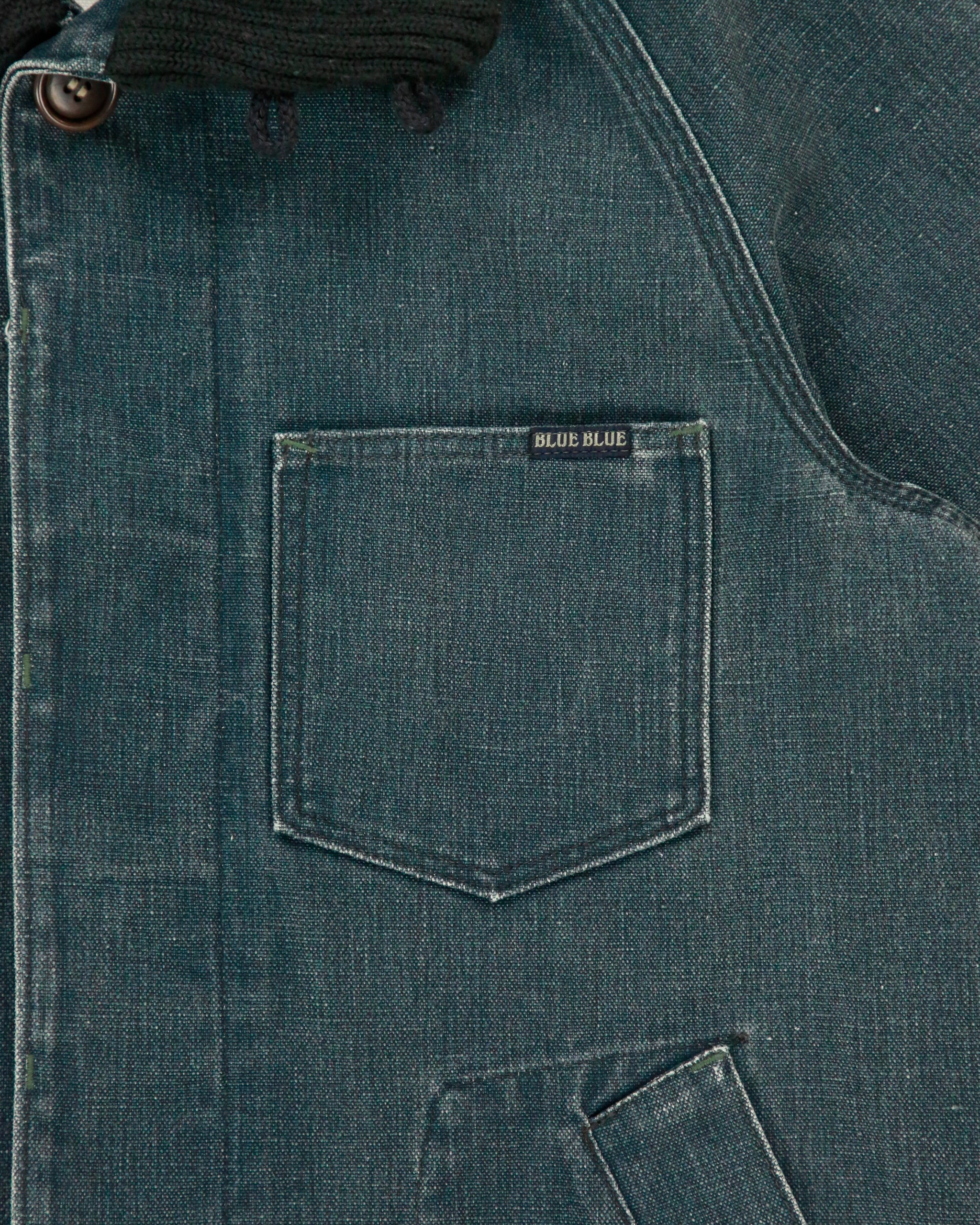 Vintage 1990s BLUE BLUE Japan By Seilin &amp; Co. Indigo Denim Ribbed Collar Mac Jacket - M