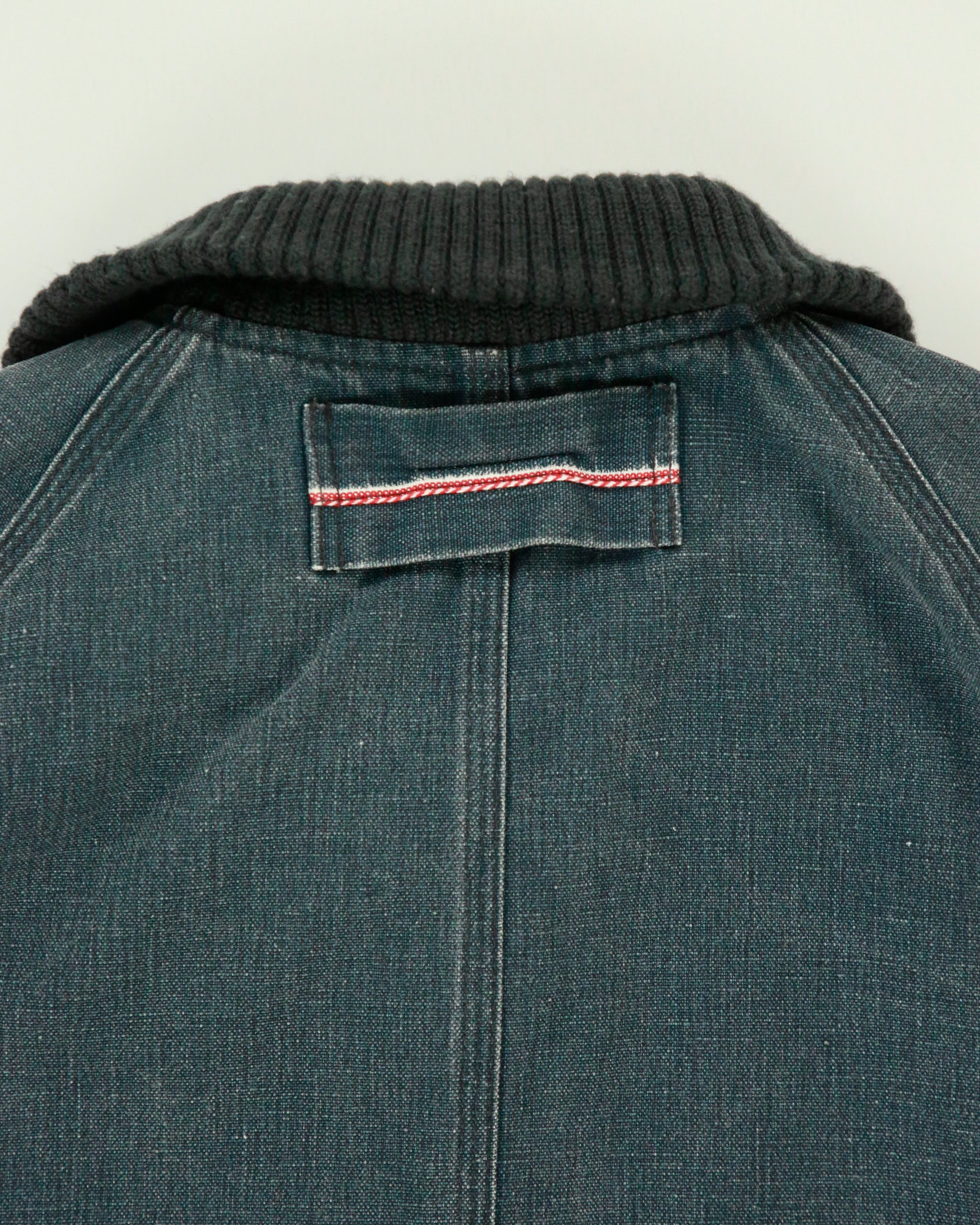 Vintage 1990s BLUE BLUE Japan By Seilin &amp; Co. Indigo Denim Ribbed Collar Mac Jacket - M
