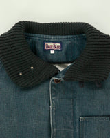 Vintage 1990s BLUE BLUE Japan By Seilin &amp; Co. Indigo Denim Ribbed Collar Mac Jacket - M