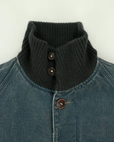 Vintage 1990s BLUE BLUE Japan By Seilin &amp; Co. Indigo Denim Ribbed Collar Mac Jacket - M