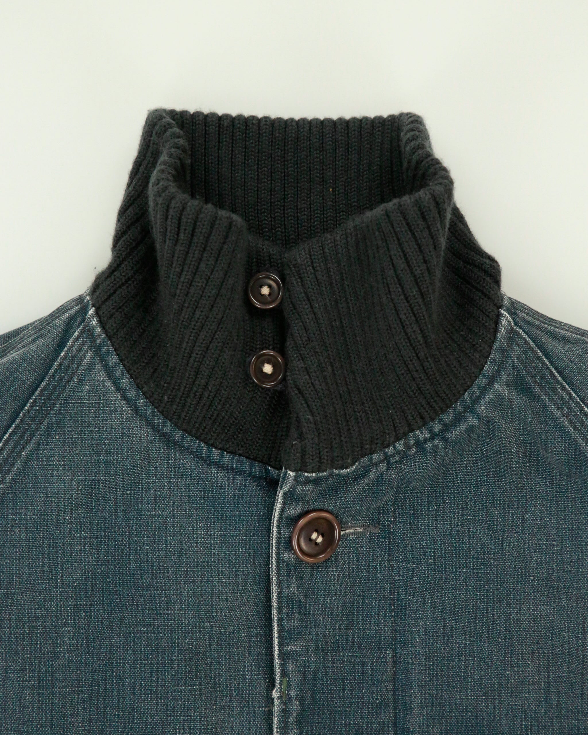 Vintage 1990s BLUE BLUE Japan By Seilin &amp; Co. Indigo Denim Ribbed Collar Mac Jacket - M