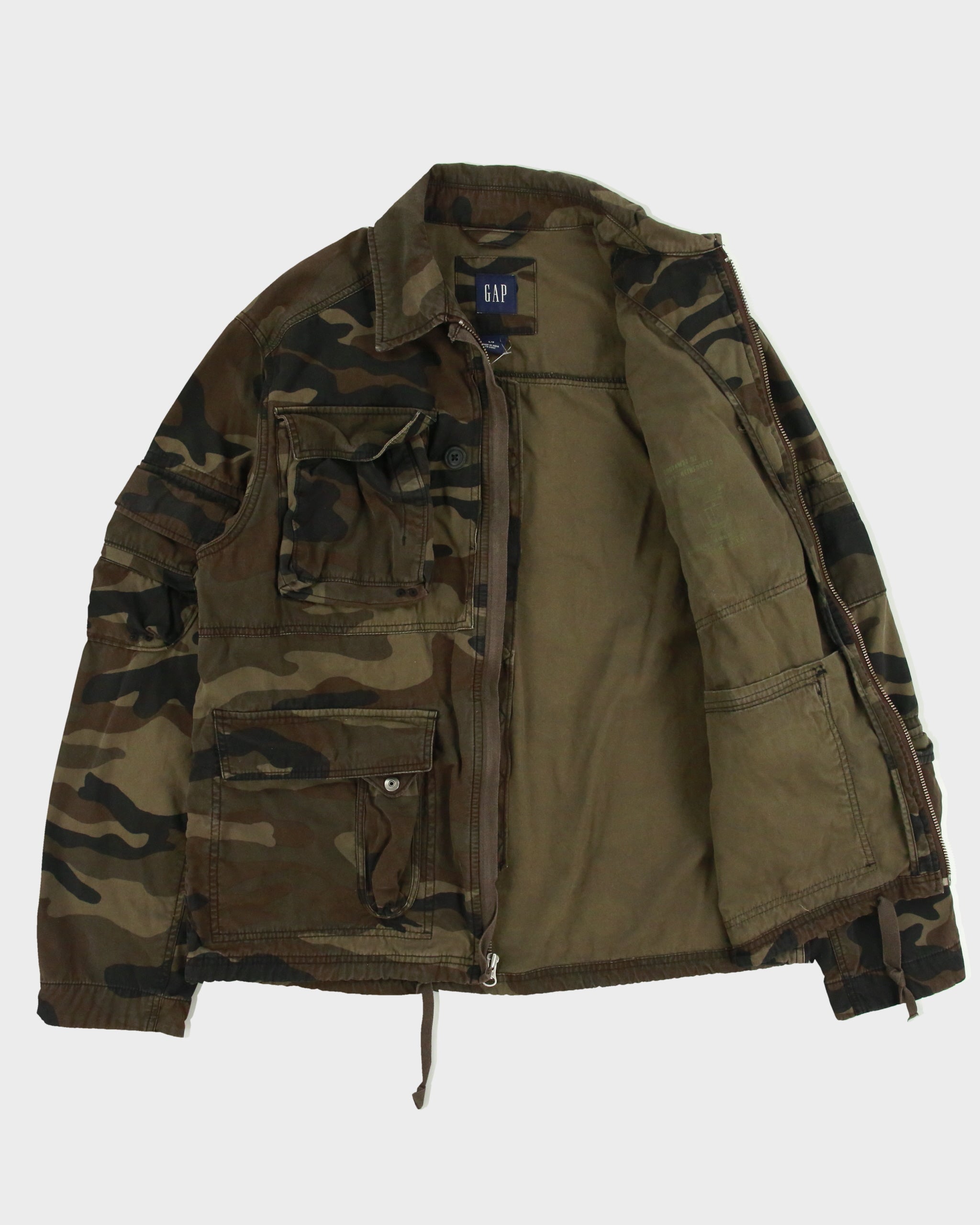 Vintage Y2K 00s GAP Woodland Camo Canvas Utility Field Jacket - L