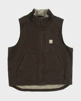 Vintage Carhartt DKB Washed Duck Canvas Sherpa Lined Loose Fit Mock Neck Gilet - L