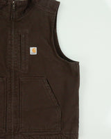 Vintage Carhartt DKB Washed Duck Canvas Sherpa Lined Loose Fit Mock Neck Gilet - L